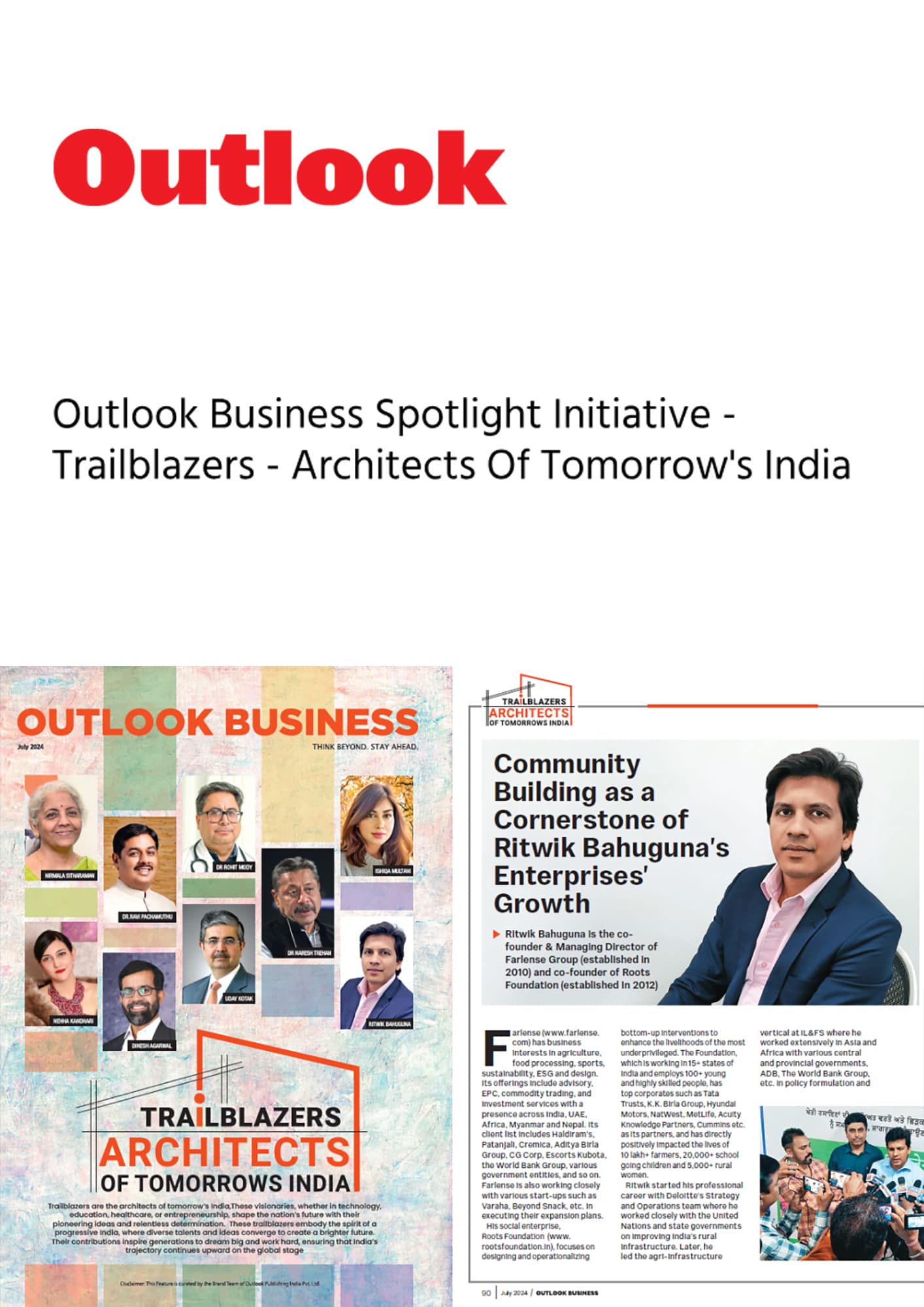 Outlook Business Spotlight Initiative - Trailblazers - Architects Of Tomorrow's India