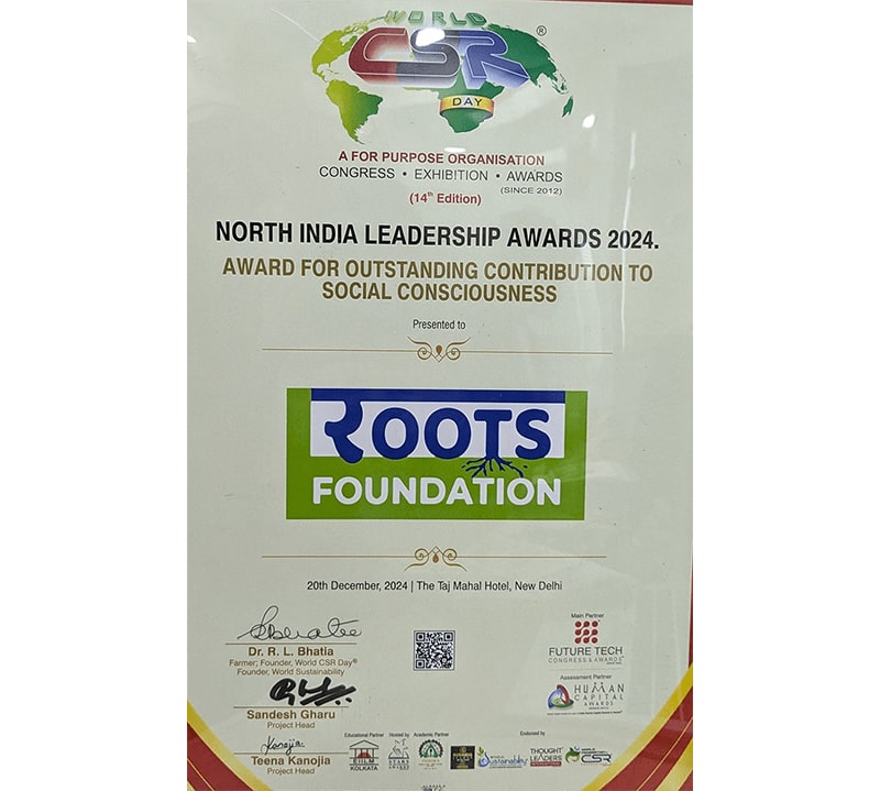 'Outstanding Contribution to Social Consciousness Award' at the North India Leadership Awards 2024 by World CSR Day